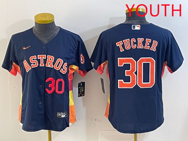 Youth Houston Astros #30 Tucker Blue City Edition 2025 Nike MLB Jersey style 3